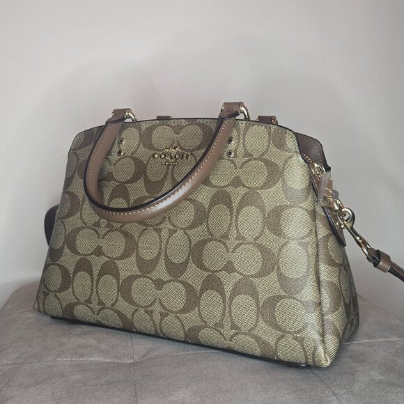 Coach Mini Lillie Carryall Khaki Saddle Tan Brown Signature Crossbody Purse - Picture 3 of 11